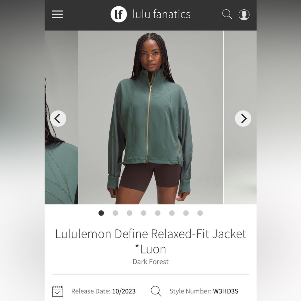 RARE NWOT Lululemon Define Relaxed-Fit Jacket *Luon* Sz 10 *Dark Forest w/ gold*